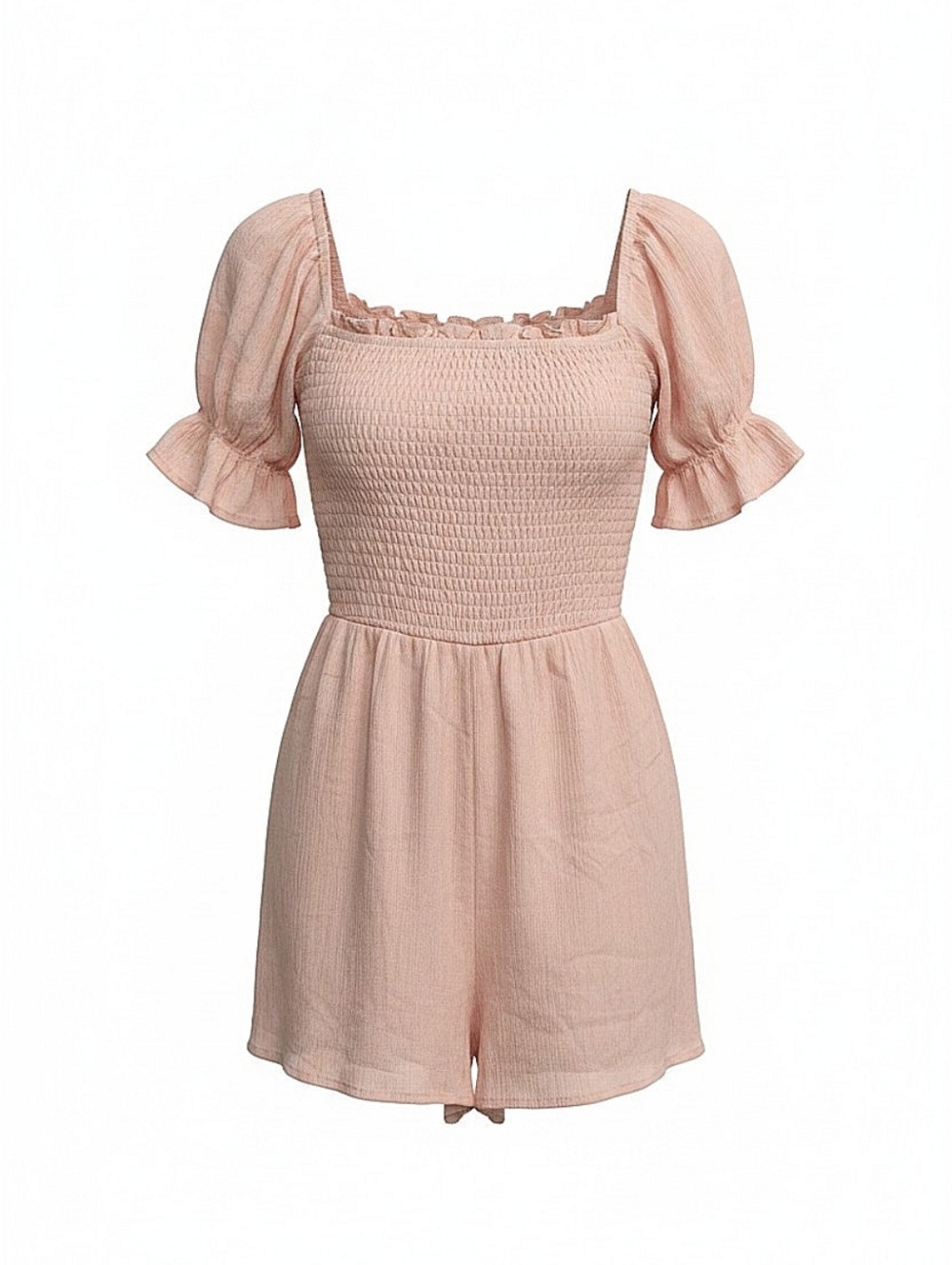 NWT! Francescas Smocked Square Neck Puff Sleeve Romper - Blush Pink